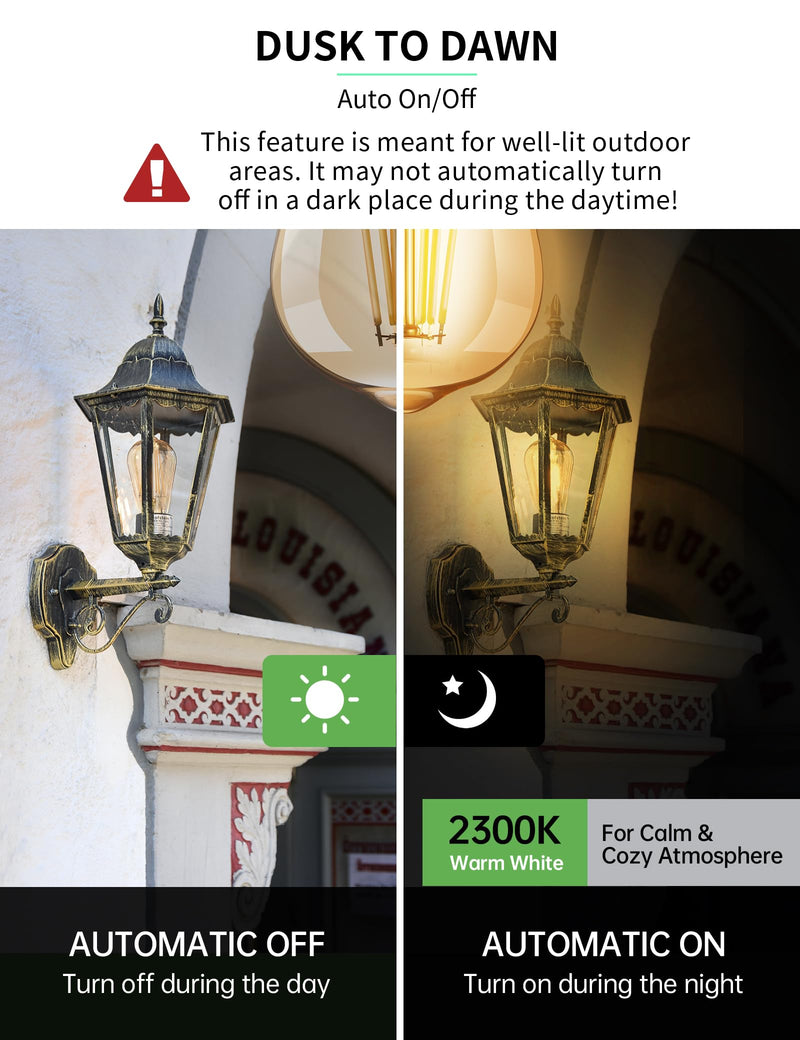 Qualilux Dusk to Dawn Light Bulbs, Auto On/Off Light Sensing LED Bulbs Outdoor, Vintage Amber, Edison ST19 6-Pack, 6.5W 700LM 60W Equivalent, HQ-H028