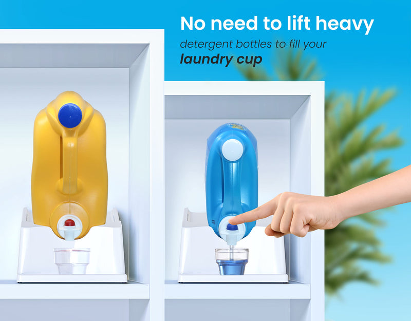 TidyFriend Liquid Laundry Detergent Holder Stand with Drip Tray & Rubber-Grip Feet, Stand for Laundry Room Organization and Storage, Fabric Softener Dispenser with Cup Holder for Easy Pouring (White) 1 White