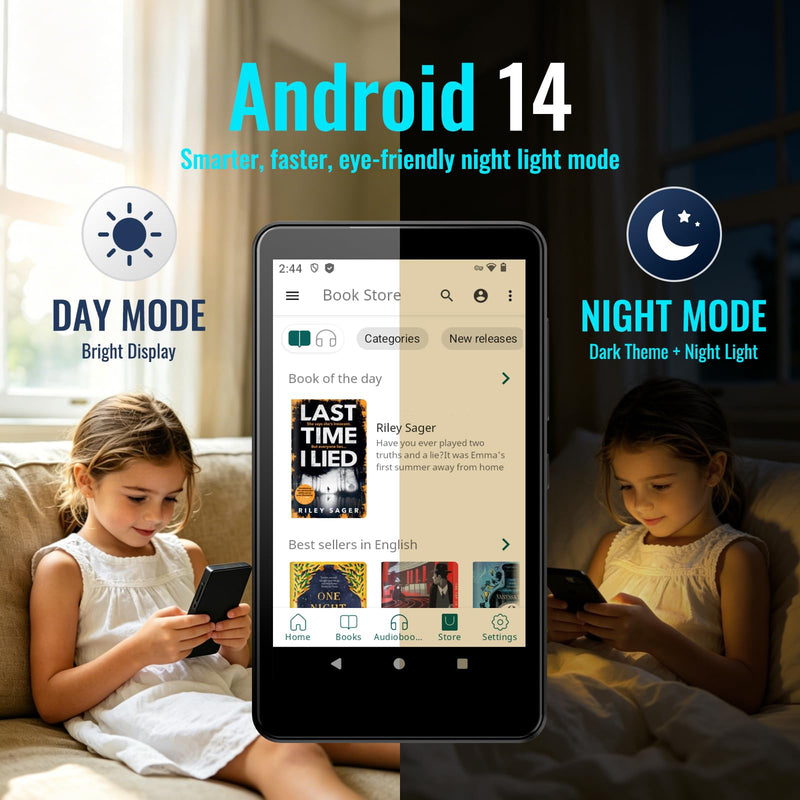 MP3 Player for Kids with Spotify, Parental Controls, Android 14 | Play Store, Spotify Kids, Audible, Amazon Music, Libby, Eye-Friendly Night Mode, Up to 512GB, Updated M4S