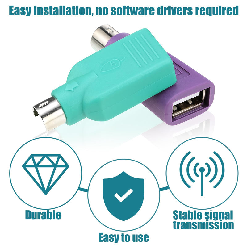 2 Pcs PS2 to USB Adapter Female to Male Keyboard Adapter | PS/2 Keyboard to USB Adapter Converter for Mouse and Keyboard PS-2 Jack Replacement for Desktop PC Laptop Notebook