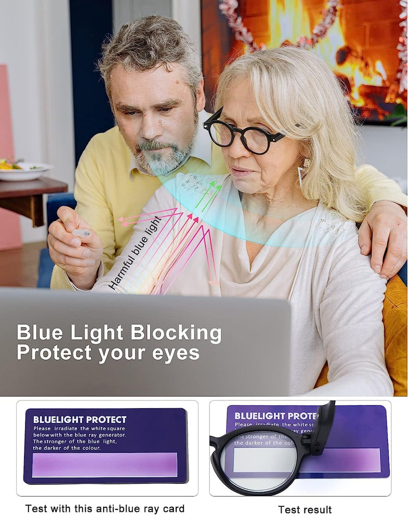 OKH Lighted Up Reading Glasses Rechargeable Bright LED Readers with Rechargeable Lights for Women Men Round-black-2pcs 2.5 x