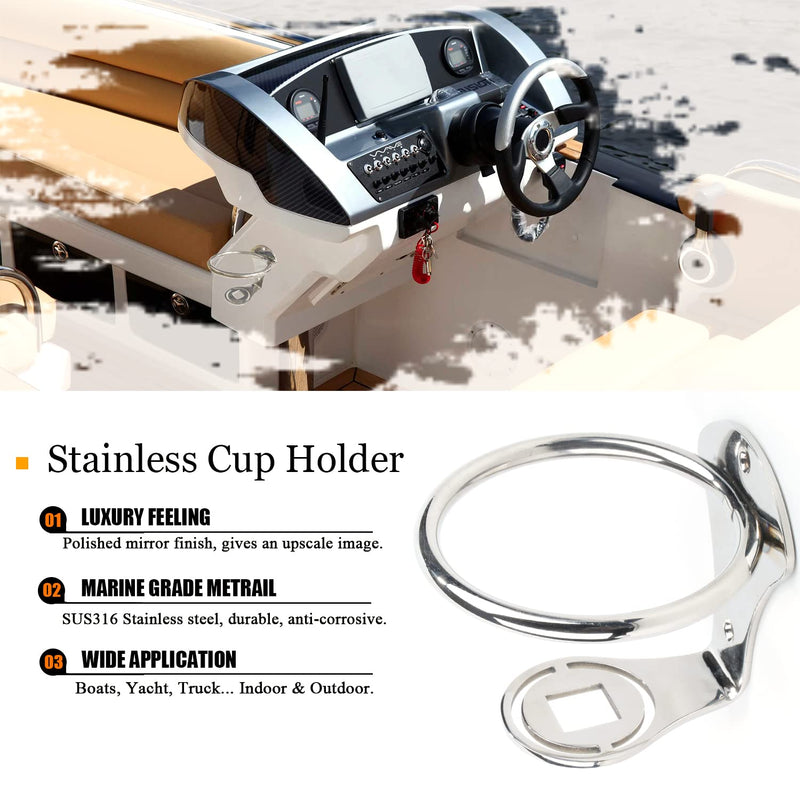 AMYSPORTS Ring Stainless Drink Holder Marine Yacht Steel Cup Holders Boat Universal Hardware Drink Holder Deck