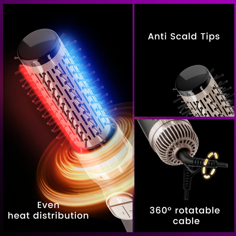 Hair Dryer Brush, 3-in-1 Hot Air Brush 1100W with 3 Heads for Drying Styling Volumizing Curling Sleeking in One Step, 3 Temperatures, Negative Ionic, Ceramic Coating, 360° Rotating, Black Gold