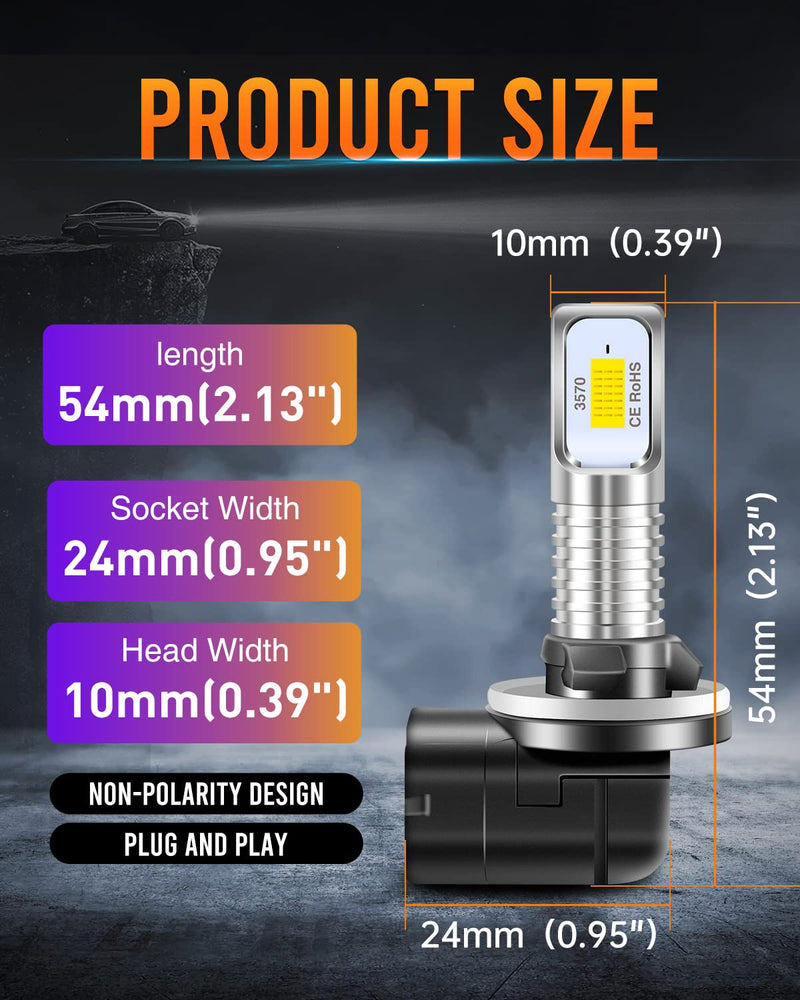 LUYED 881 Led Fog Light Bulb,6500K Xenon White Extremely Bright 886 889 894 898 Led Bulb Replacement for Fog Lights,Pack of 2