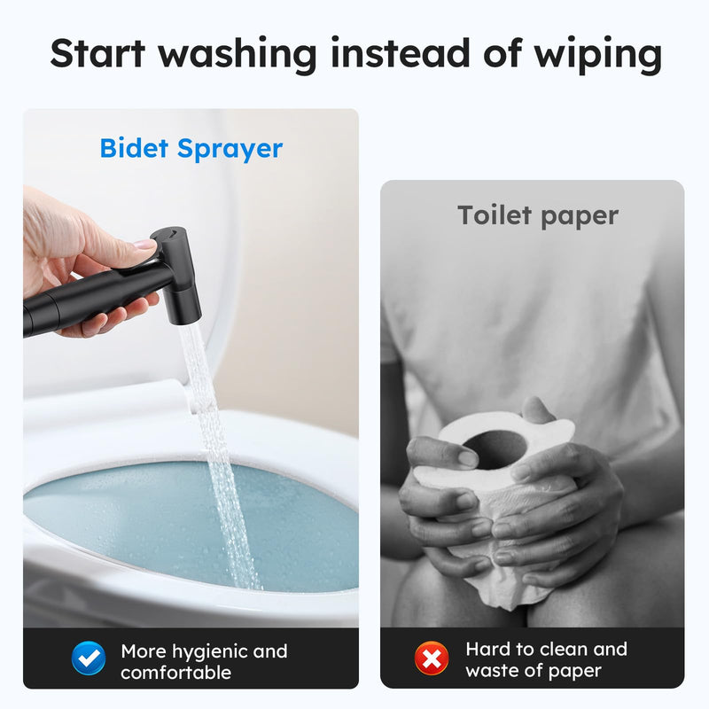 Arofa Black Bidet Sprayer for Toilet, Handheld Jet Sprayer Adjustable Water Pressure Muslim Shower with Bidet Hose, Bidets Faucet for Existing Toilets Cloth Diaper Spray for Baby/Feminine Wash Standard-1 Pack