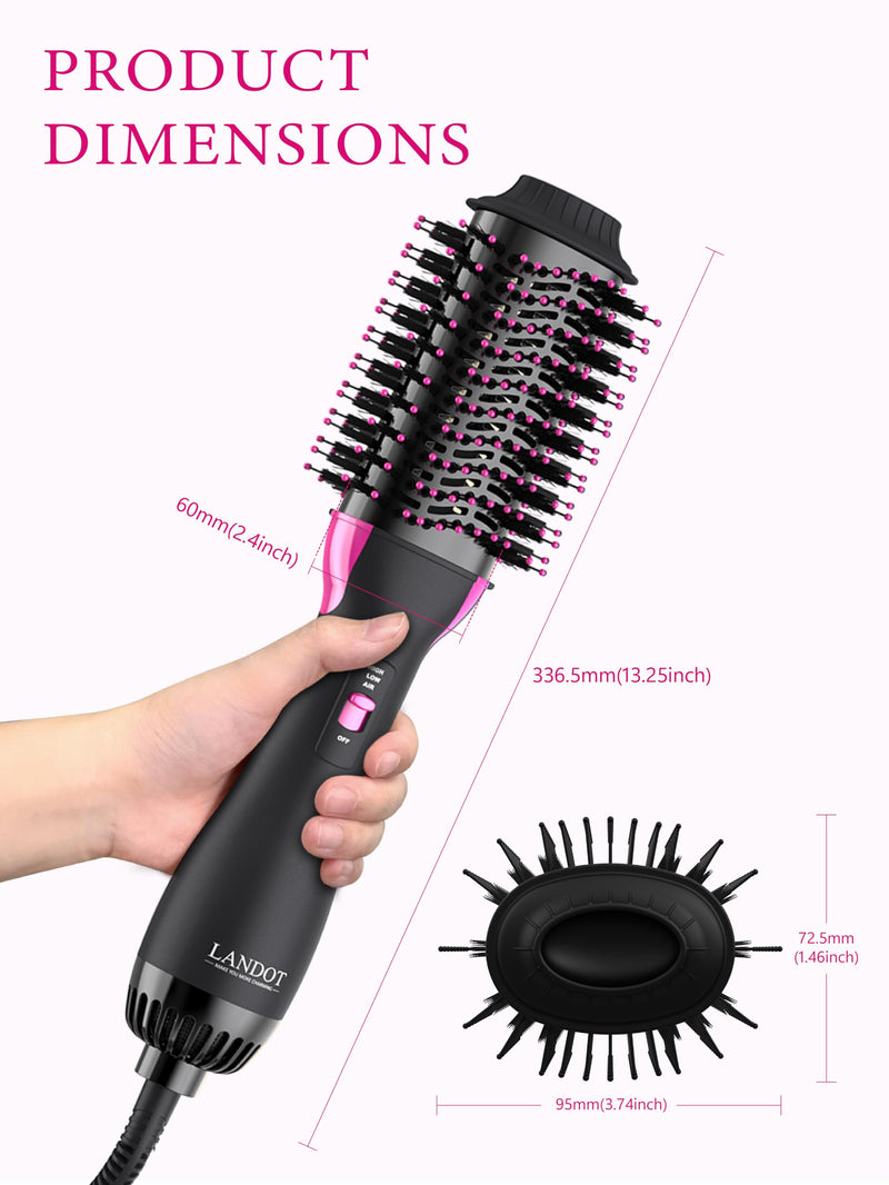 One-Step Hair Blow Dryer Brush, Ionic Hot Air Styler Hairdryer Volumizer | 1000W Fast Drying, Anti-Tangle Nylon Pins, Volume & Fullness for Smooth Anti-Frizz Straight, Salon Blowout, 3 Heat Settings Black