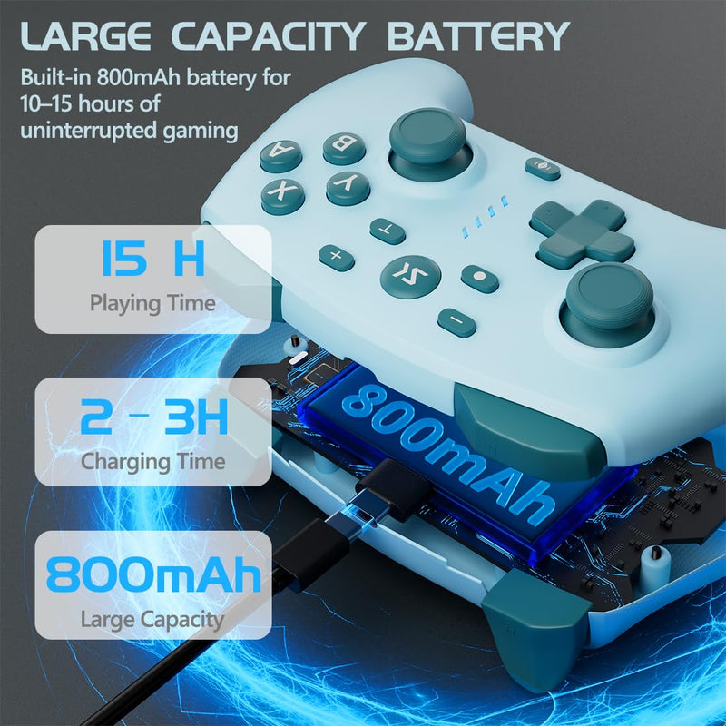 Kujian Wireless Switch Controller for Switch/Switch 2/OLED/Lite (Yellow + Lake Blue) Yellow + Lake Blue