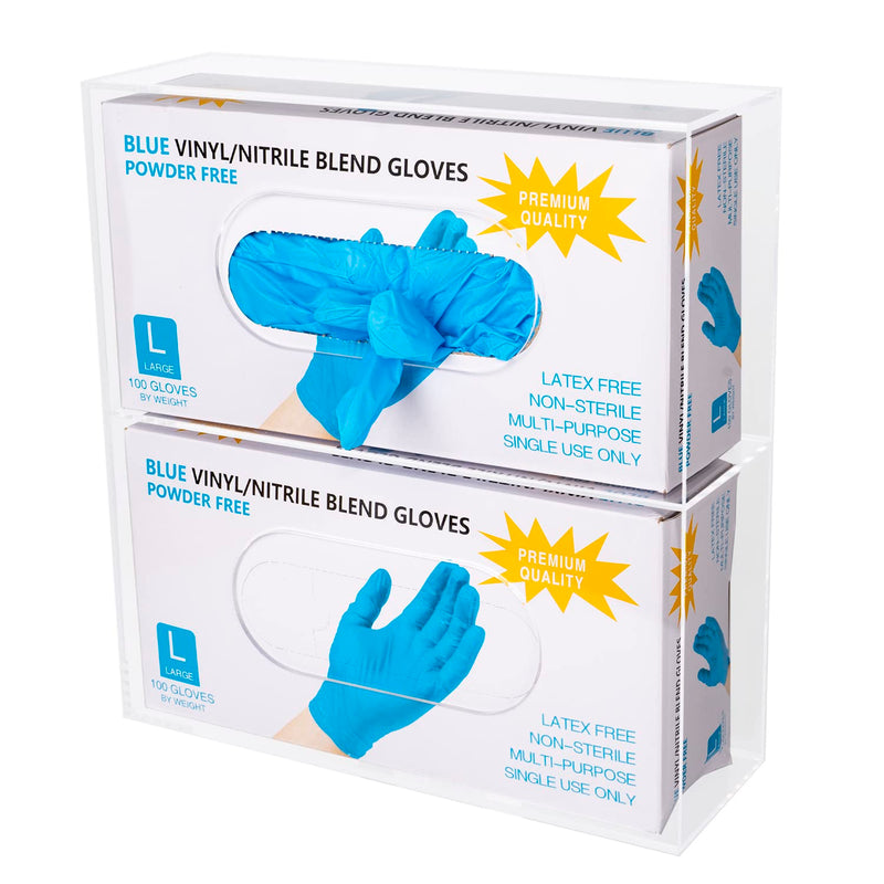 Glove Box Holder Dispenser Acrylic Double Side Loaded Clear Rack Storage Organizer for Medical, Latex, Rubber, Nitrile, Exam, Disposable Glove Boxes and Face Mask Holder Standing or Wall Mount