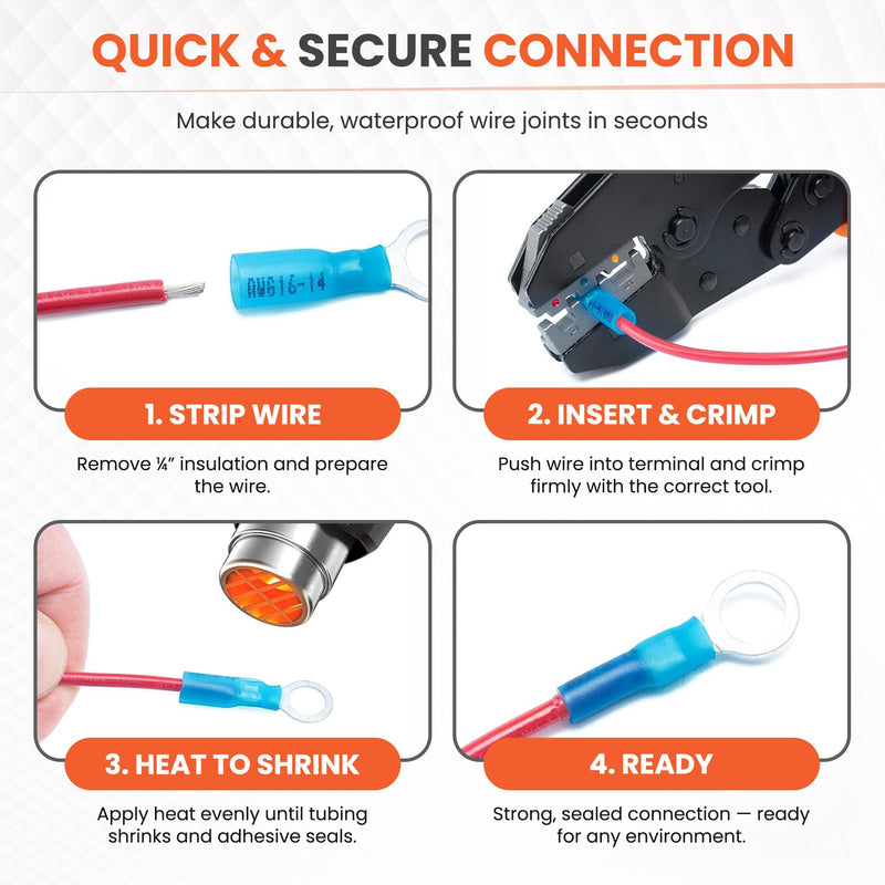 Solder Stick 150 Pieces Waterproof Ring Terminals Kit, Dual-Wall Heat Shrink Tubing with Copper Barrels, Heat Shrink Wire Connectors for Electrical Wire Connectors, Auto Marine Wiring Connector Kit