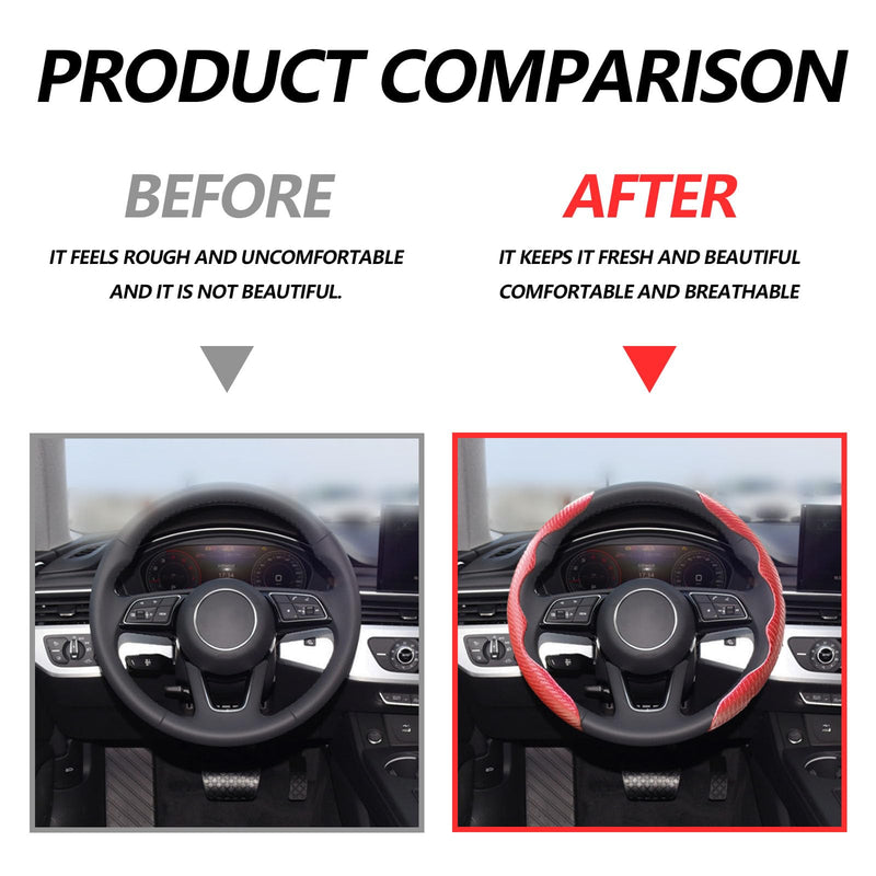 2pcs Universal Fit Carbon Fiber Steering Wheel Cover, Anti-Skid Steering Wheel Cover/Segmented Steering Wheel Protector/Car Interior Accessories (red) red