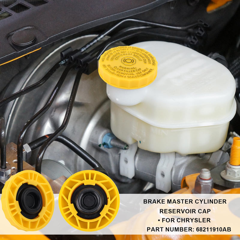 Brake Master Cylinder Reservoir Cap, 2.59x2.59x0.43in Brake Fluid Cap Replacement, Yellow Brake Fluid Cap Compatible with 2015 Chrysler 200 Pacifica Accessories