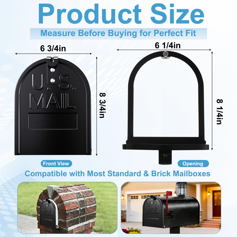 Moxweyeni 6 1/4 Inch by 8 Inch Mailbox Door Replacement – Black Metal Snap-in Door – Mailbox Cover with Magnetic Closure – Durable Mail Box Repair Kit for Brick Mail Box Rusted Standard
