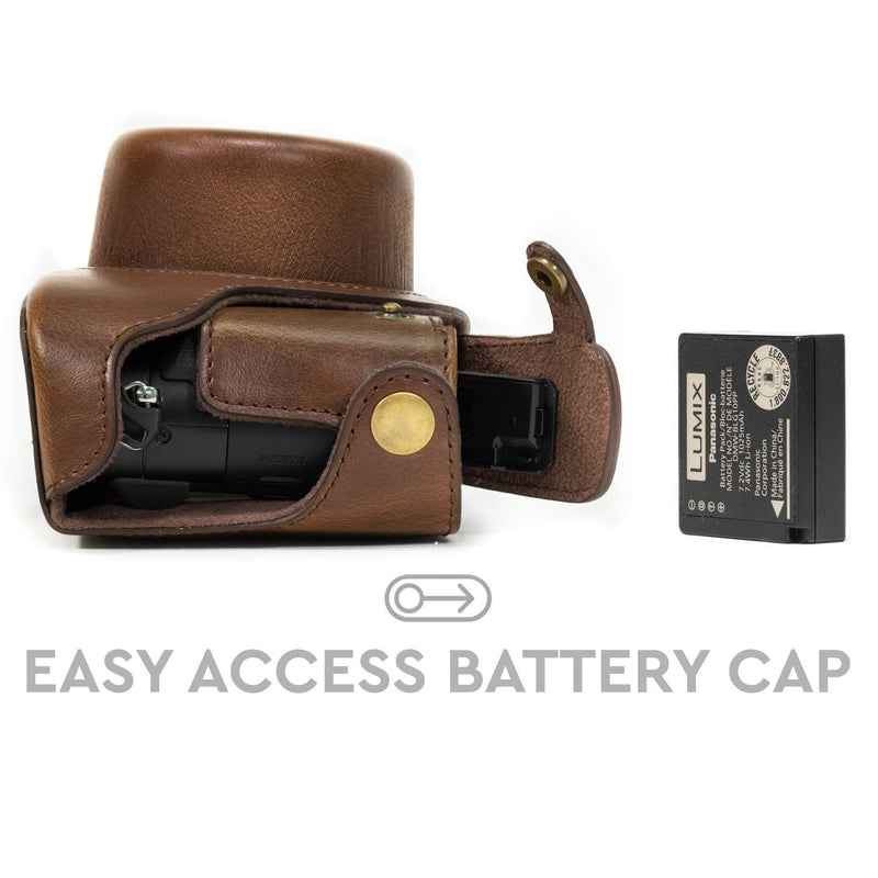 MegaGear "Ever Ready" Protective Leather Camera Case, Bag for Panasonic LUMIX LX100, DMC-LX100 Camera (Dark Brown) Dark Brown