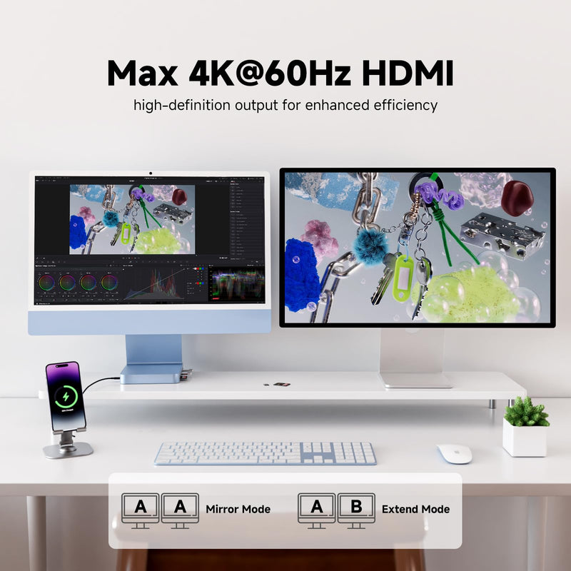Minisopuru DS802PRO iMac Docking Station for 24 inch iMac M1/M3/M4/M5, Blue | iMac Hub with Max 4TB M.2 SSD Enclosure, 4K@60Hz HDMI, USB-C Charging, 2.5GbE, 10Gbps Data, 4 USB, SD/TF, Audio for 24" iMac.