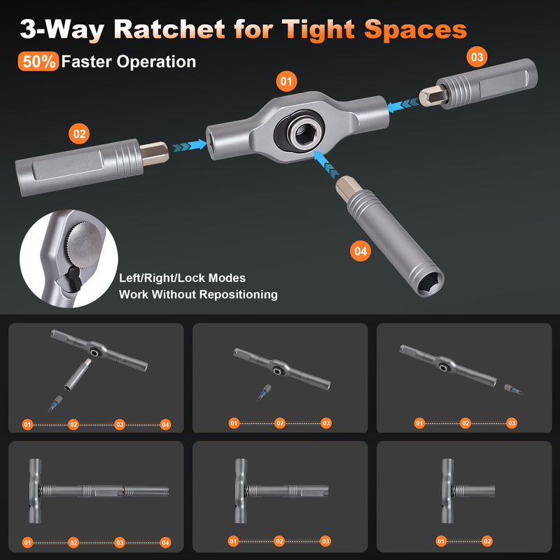 50 in 1 Magnetic Ratchet Screwdriver Set, S2 Alloy Steel Precision Bits Multi Bit Screwdriver Kit, Portable Repair Tool Set for Home, Electronics, Phone, Laptop, Eyeglass, Car, Bike & DIY
