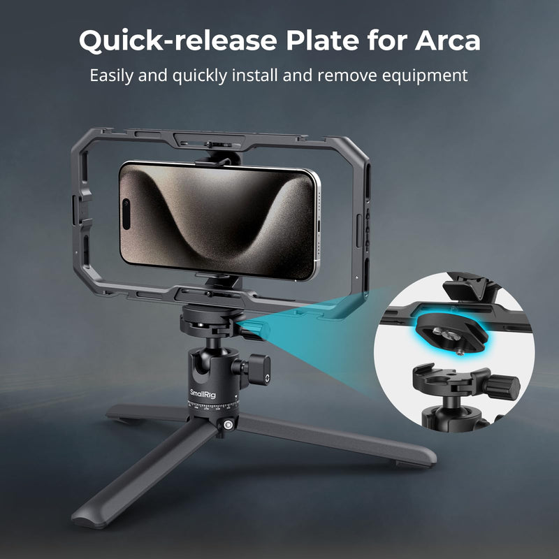SmallRig Portable Mini Desktop Tripod, Aluminum Alloy Compact Small Tabletop Tripod with 360° Ball Head, 1/4 Screws Quick Release Plate for DSLR，Camera, Phone, Load up to 11 Pounds - 4630