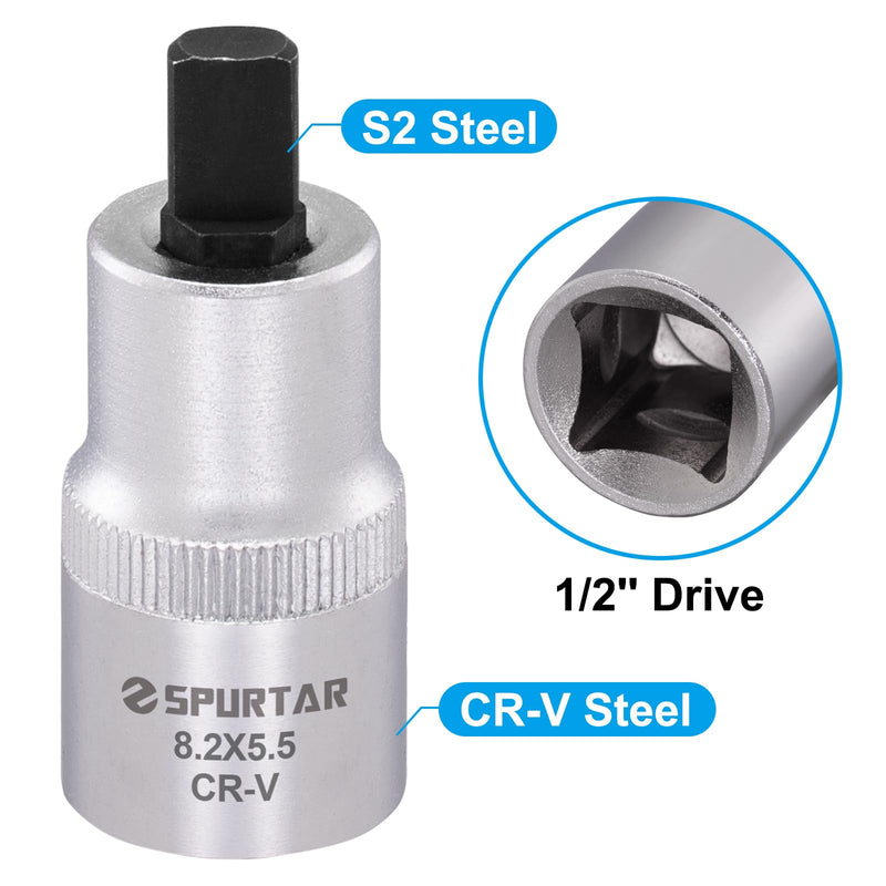 Spurtar Strut Spreader Tool 5.5 x 8.2 mm Suspension Strut Spreader Socket 1/2" Drive Shock Absorber Socket Fit for BMW, VW, Audi, Ford, Peugeot, Renault, Seat, Skoda Most Car Model 5.5x8.2mm