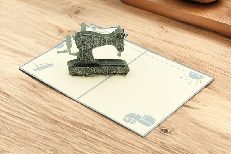 Rykamia Vintage Sewing Machine Pop Up Card - Multi-Occasion Greetings: Birthday, Anniversary, Retirement, Thank You, Good Luck - Perfect For Tailors & Grandma