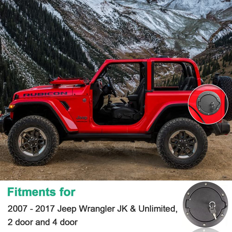Fuel Filler Door Locking Gas Tank Cap Cover Compatible with 2007-2018 Jeep Wrangler JK JKU Sport Rubicon Sahara Unlimited With key