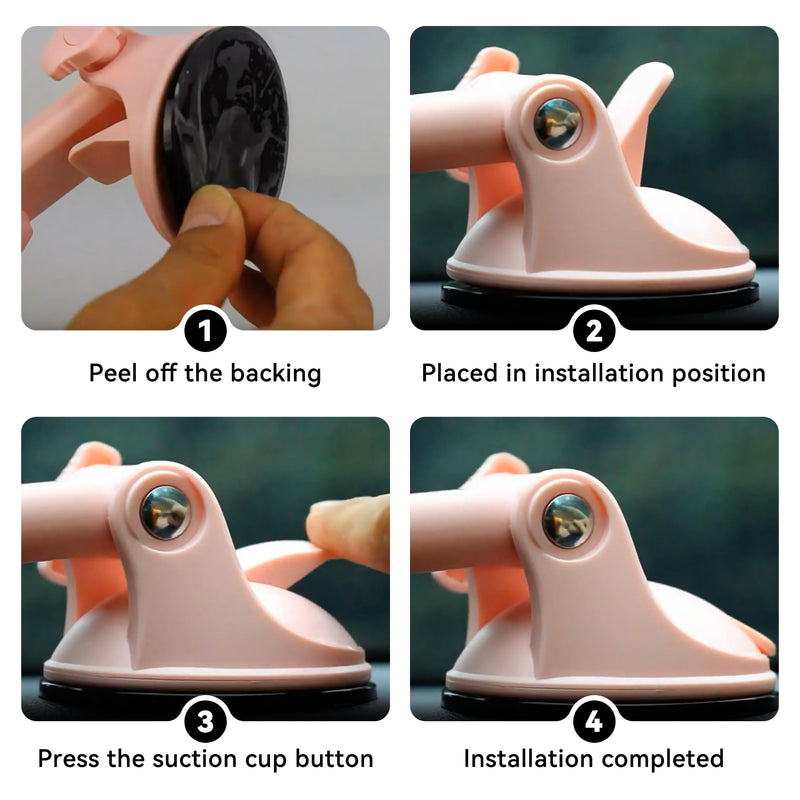 Car Phone Holder, 360° Adjustable Strongest Suction Vehicle Dashboard Windshield Cell Phone Stand with Hook Clip, Adjustable Hands Free Automotive Smartphone Stand Accessories (Pink) Pink