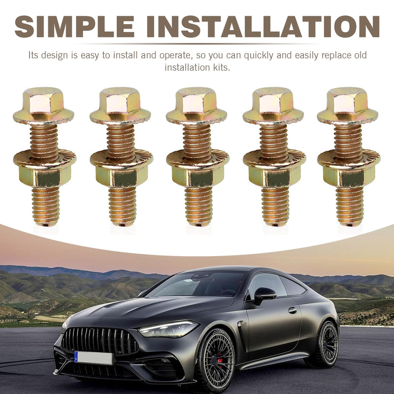 10PCS Exhaust Manifold Bolts Kit, 0.7 x 1.45 Inch Carbon Steel Non-Slip Hex Flange Nut Screws, Car Retrofit Replacement Parts, Universal for Most Car, Truck & SUV (Gold)
