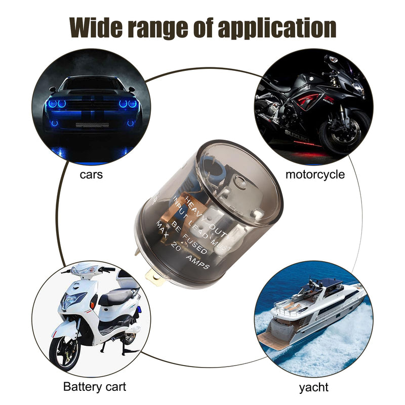 12V 2 Pin 20A LED Turn Signal Flasher, Waterproof Metal Fast Response Cylinder Vehicle Light Relay Replacement, Automotive Relay Accessories, for Most Trucks SUVs Cars (Black)