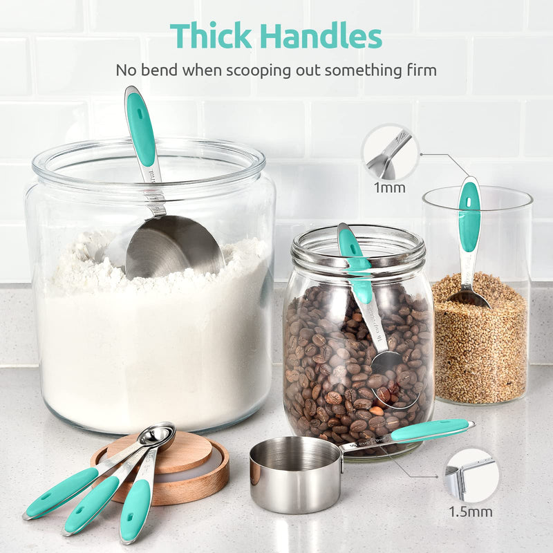 Measuring Cups and Spoons Set: U-Taste 18/8 Stainless Steel 12 Pieces Metal Stacking Kitchen Baking Cooking Food Measure Set 7 Cups 5 Spoons with Strengthened Weld Joints (Aqua Sky) Aqua Sky