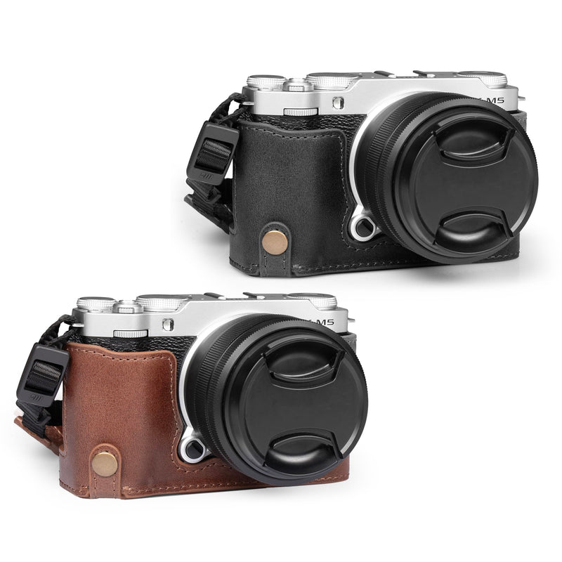 MegaGear Genuine Leather Half Camera Case Compatible with Fujifilm X-M5 Black