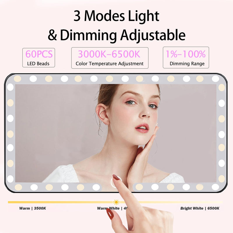Car Sun Visor Vanity Mirror, 3 Light Modes & 60 LEDs, Rechargeable Dimmable Touch Screen Travel Makeup Mirror,Universal for Truck SUV-Car Accessories Essentials for Women（White） White 1 Pack