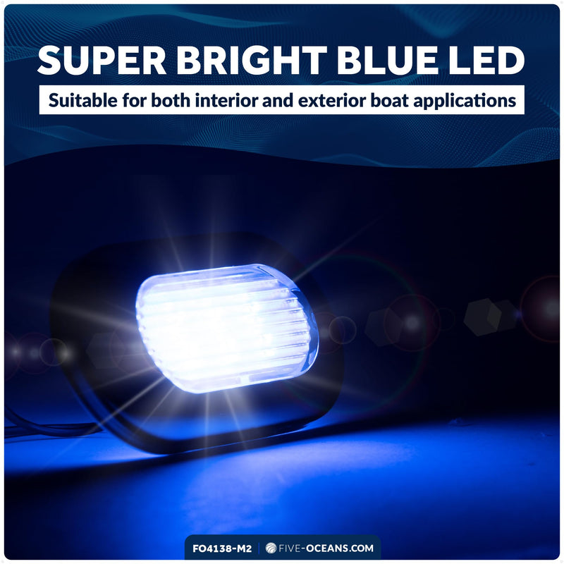 Five Oceans 2-Pack Oblong LED Courtesy Light, Marine Lights for Boat Interior, Deck, Cockpit, Blue LED, IP67 Waterproof, 12V, for Pontoon, Fishing Boat, Yacht, RVs - FO4138-M2
