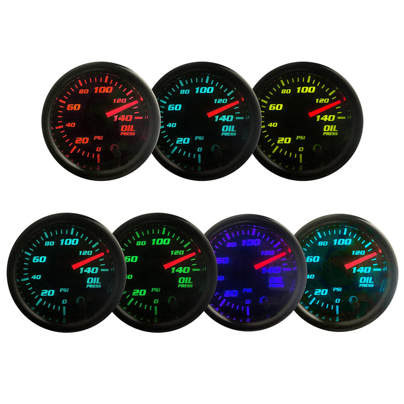 Oil Pressure Gauge 52mm Oil Press Meter with 1/8 NPT Male Thread Sensor,with Cup,2'',7 Colors, 0-140 PSI, Digital LED