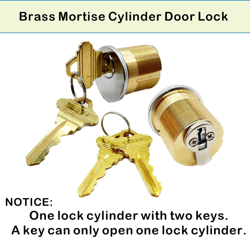 2 Pack Brass Mortise Door Cylinder Lock, 1-1/4" Inch Length Keyed Standard SC1 Keyway, Door Replacement Lock Cylinder with 2 Keys Suitable for Home and Commercial Use (Sliver). Sliver