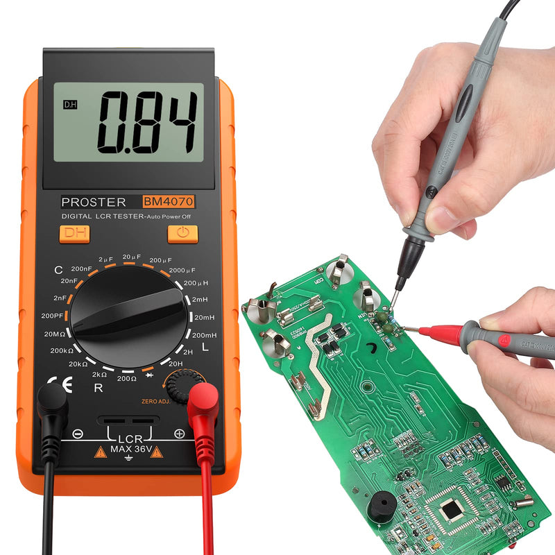 Proster LCR Meter - Capacitance Resistance Inductance Digital LCR Multimeter with LCD Over-Range Display Yellow