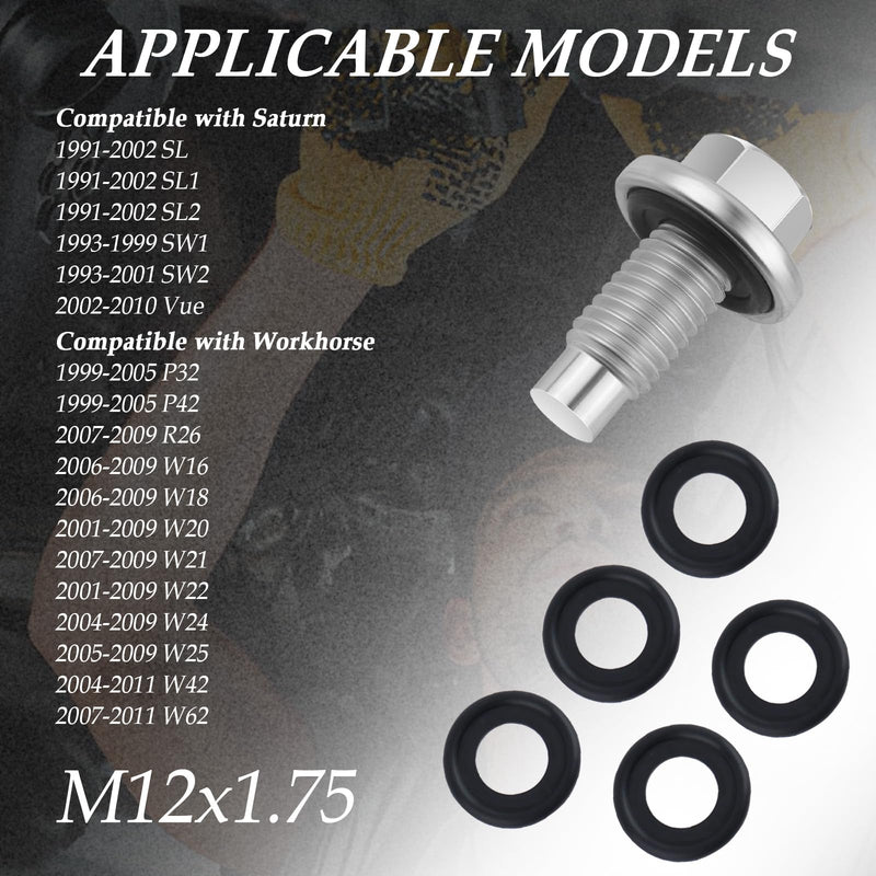 M12*1.75 Oil Drain Plug with 5PCS Oil Drain Plug Gasket OEM#EJ7Z-6730-A,Iron Zinc-Coated Oil Pan Drain Plug Compatible with GMC Chevrolet Ford,Essential Oil Plug Bolt Car Accessories (M12*1.75) M12*1.75