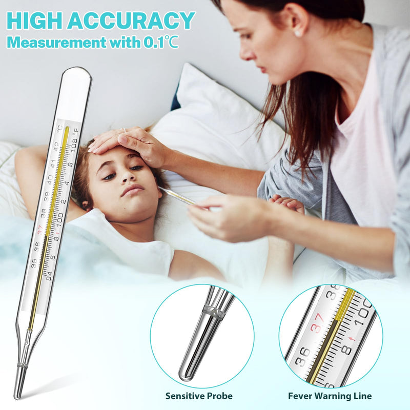 MAGICLULU 2Pcs Glass Temperature for Adults, Oral Temperature Armpit Precise Measurement Fast Reading for Kids Baby Elderly Family Clinic Dual Scale ℃ & ℉
