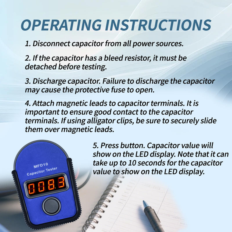 MFD10 Digital Capacitor Tester with LED Display 0.001-9999μF, ±5% Accuracy