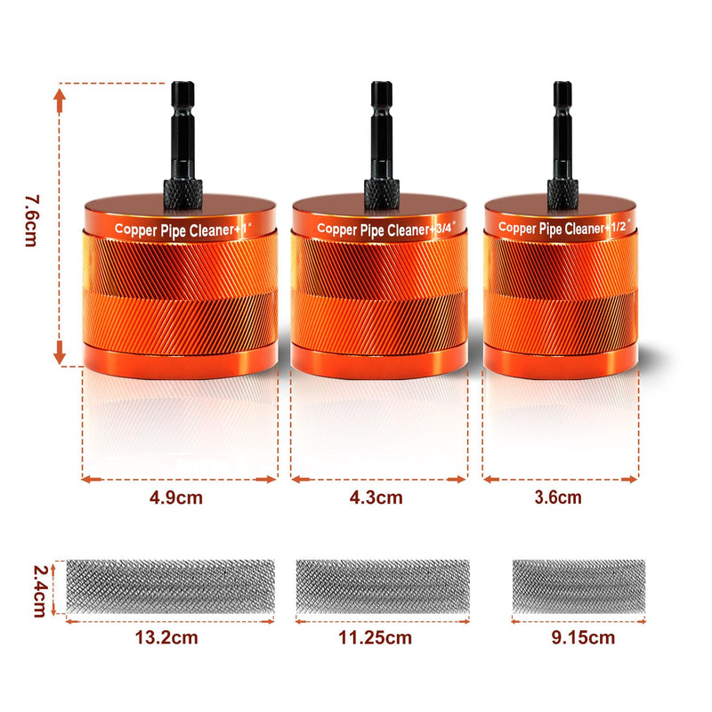 1"&1/2" & 3/4" Metal Copper Pipe Cleaner Set with 1/4 Hex Shank, Replaceable Brush, Each Set Additional 3Pcs Replaceable Blades for Cleaning Rust, Stains, Paint on Copper Pipes and Various Metal Pipes 1"&1/2" & 3/4"