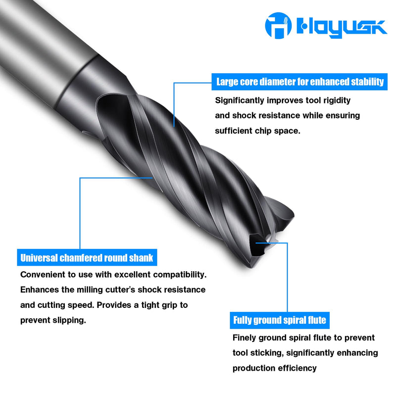 4PCS Micrograin Carbide Square End Mill Set- 4 Flute 4T 1/8" 3/16" 1/4" 3/8" End Mills for Alloy Steels, Hardened Steel, Metal, and Multipurpose Milling - Precision Tool Kit for DIY & Professional Use 1/8" 3/16" 1/4" 3/8"
