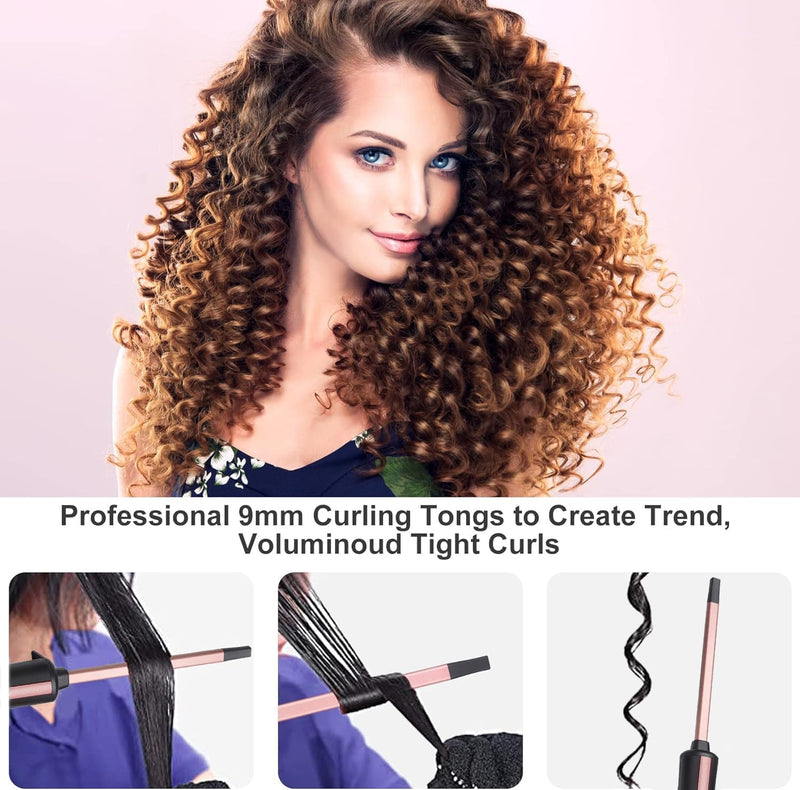  [AUSTRALIA] - UNOBEY Curling Wand 9mm, Thin Curling Iron Small Tight Curls | Ultra Skinny Ceramic Barrel Hair Curler Long Lasting Curls for Long & Short Hair with Glove, Dual Voltage 0.95 cm x 0.95 cm