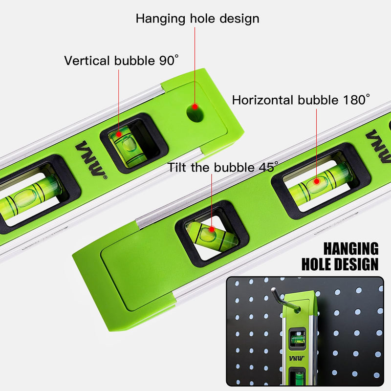 9 Inch Torpedo Level, Magnetic Bubble Level with 45°/90°/180° Bubble Vials, Shock Resistant Leveler Tool for Measuring (4) 4PCS