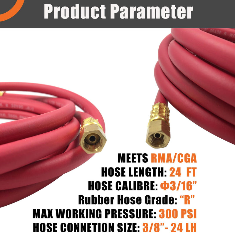0386-1091 AH-24 Air Acetylene Torch Hose With Lashing Strap, 24FT "A" Fitting, Replacement Welding Hose Compatible with Torch AR-B/AR-MC Regulators, G4/PLF-A Handles, B/MC Tanks 24 FT