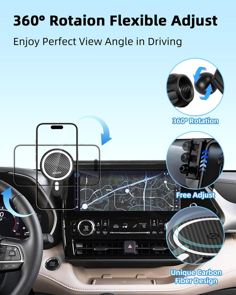 Car Phone Mount for 2020-2026 Toyota Highlander Accessories 8-Inch Screen | L/LE/XSE/Hybrid XLE Magnetic 15W Fast Wireless Charger Phone Holder with Magsafe 360° Rotation Hands-Free (Not Fit 12.3'') Highlander 2020-2026 (8 inch) Magsafe+ Wireless Charger