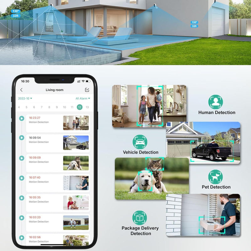 Cameras for Home Security: Battery Powered Outdoor Camera Wireless WiFi Home Surveillance with Spotlight & Siren Alarm 1080P Color Night Vision AI Motion Detection Sensor 2-Way Talk Cloud/SD White