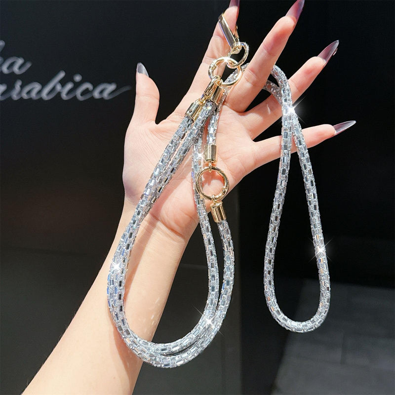 Crystal Phone Lanyard Crossbody and Wrist Strap Set, Rhinestone Women Anti-Lost Crossbody Phones Straps, Cell Phones Lanyards and Phone Charm for All iPhone/iPhone 17 Pro Max, Silver