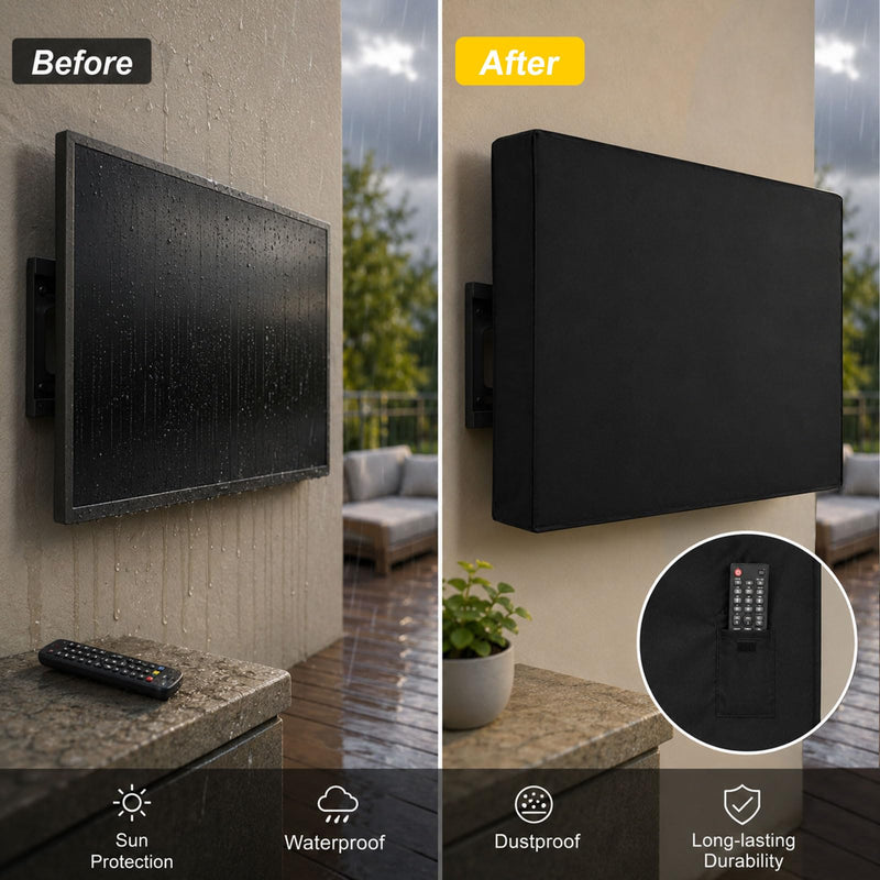Weatherproof Outdoor TV Cover 52 to 55 Inch: Outside Waterproof Screen Protector, Television Cover for Wall Mounts & Stands (Black)