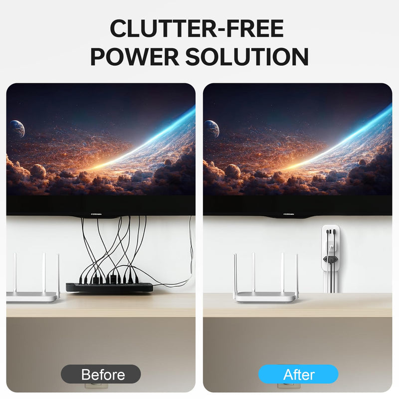 35 Inch Retractable Power Extender Strip, 180° Rotating Plug | Extend 23 to 35 inches, Access Hard-to-Reach Socket, Designed for Behind Couches, Nightstands, Desks, and More White