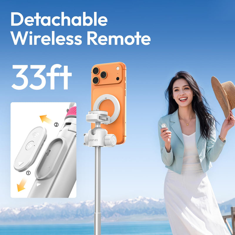 ULANZI MT44M 2-in-1 Auto Open Magnetic Phone & Camera Tripod with Remote | Magsafe Wireless Extendable Selfie Stick, Ball Head, 1/4" Screw, Cold Shoe Compatible with iPhone Android DJI Osmo Pocket 4/3