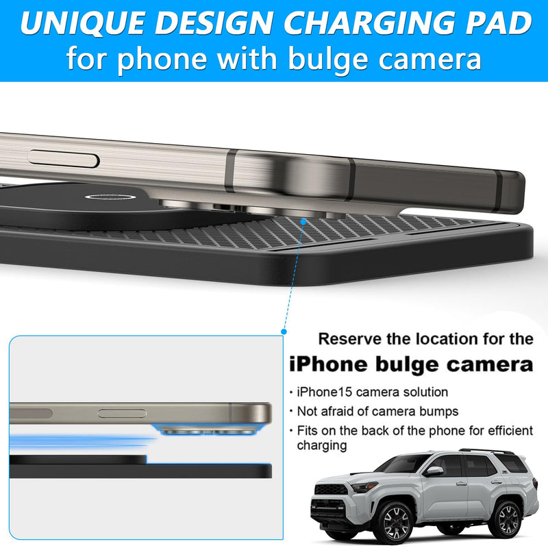 Magnetic Wireless Charger for Toyota Tacoma 2024 2025 2026 for Toyota 4Runner 2025 2026 15W Fast Wireless Car Phone Charger Pad Non-Slip Phone Holders for iPhone 17/16/15/14/13/12 black