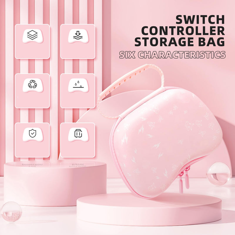 YKASEK Wireless Switch Pro Controller with Carrying Storage Case, Gamepad Remote for Switch Support NFC/Dual Vibration/Screenshot/Wake-up Function, Compatible with Switch/Switch Lite/OLED/PC, Pink
