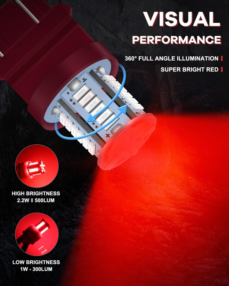 3157 Red LED Bulbs,3056 3057 3156 3157 4157 4014 T25 39SMD 12VAC brake light bulbs, 360 Degree Lighting Angle Non-Polarity Car Bulbs for Tail Brake Lights